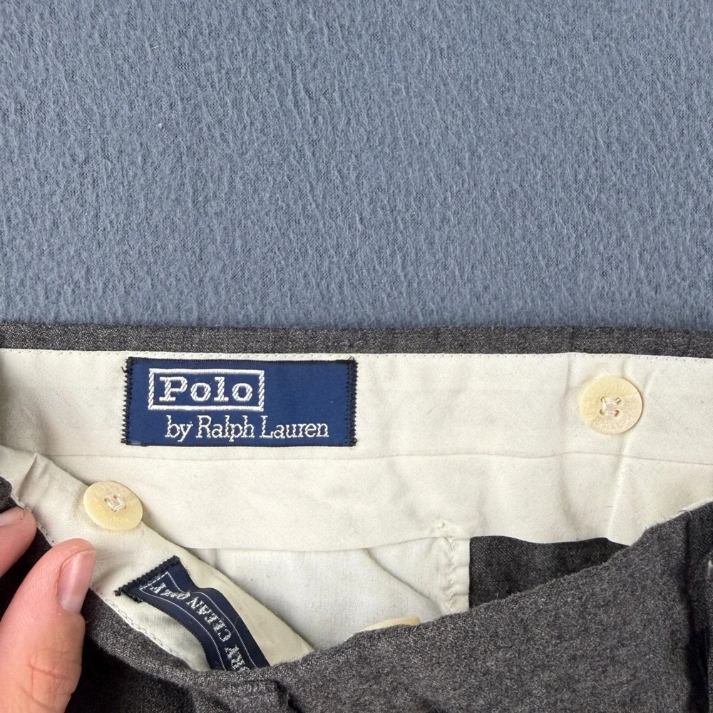 Vintage Polo Ralph Lauren Pleated Pants Men's 38x32 Gray Wool Cuffed Dress 90s